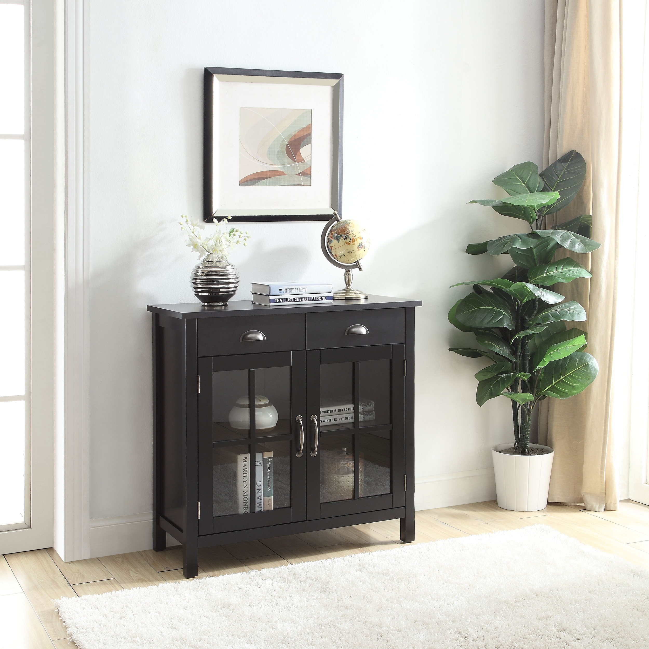 Accent Cabinet 2 Glass Doors 2 Drawers 32
